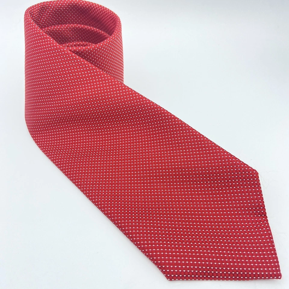 Jones New York 领带设计师丝绸红色编织白色胸针圆点手工制作纹理 — 第 4/4 张图片