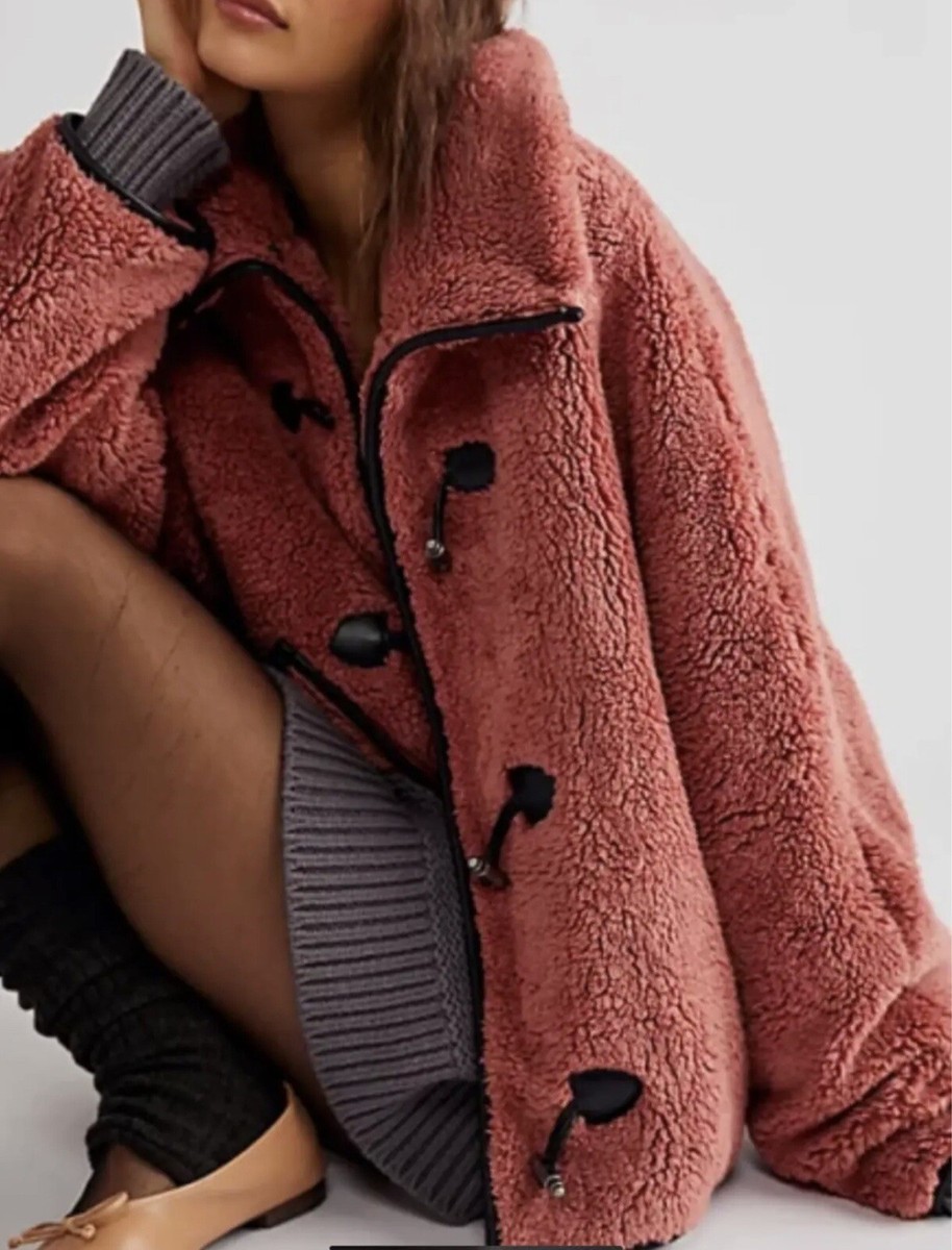 FREE PEOPLE Junie Teddy Fur Fuzzy Jacket Rose Pink Size S SMALL