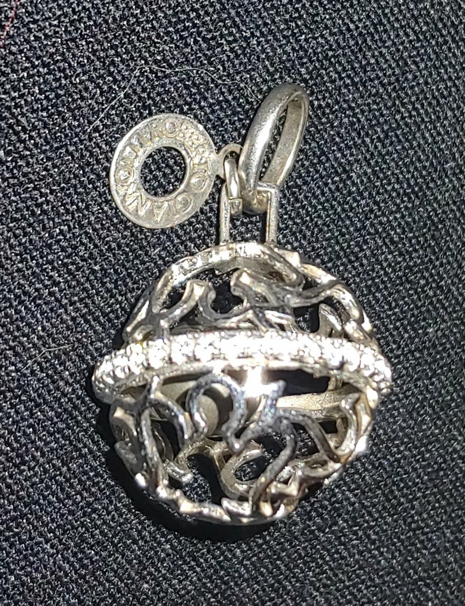 Roberto Giannotti Signed Charm Pendant Rattle Ball 925 Sterling Silver Swarovski
