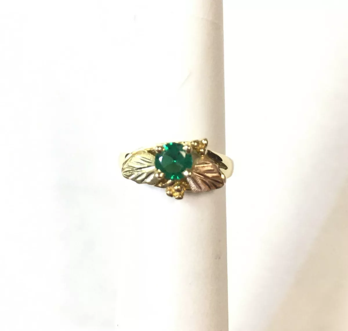10k Black Hills Gold Ring with Synthetic Emerald Size 4 eBay