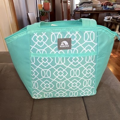 Igloo Insulated Lunch Tote Bag 7 qt Teal/White Geometric Zip Handle