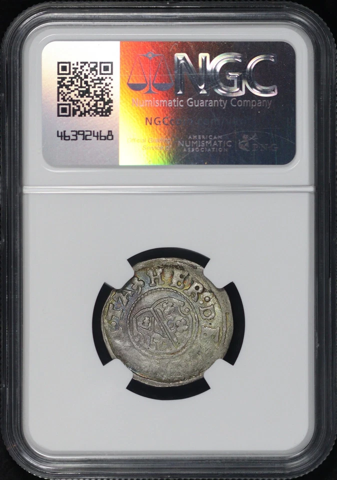 1557 Livonia Dorpat Hermann II Wesel Silver Ferding NGC AU Details Obv Scratched - Image 2 of 2