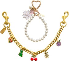 Gold Tone Gold Silver Tone Cherry Fruit Bag Charm Keychain for Purse Handbag