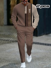 2025 Autumn New Khaki Brown Color Block Patchwork Minimalist Pattern Men's Casua