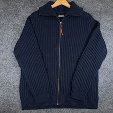 LL Bean Signature Shaker Rib Funnel Neck Sweater Mens Large Navy Organic Cotton