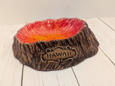 Vtg TreasureCraft Of Hawaii Volcano Tiki Lava Ashtray Trinket Dish Nut Candy 