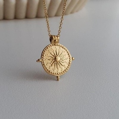 Sun Necklace Sundial Necklace Astrology Pendant Necklace 18k Gold Plated