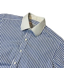 Turnbull  Asser mens 15.5 39 blue white stripe French cuff dress shirt EUC