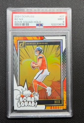 BRONCOS 2024 Donruss Bo Nix Bomb Squad Holo 16/100 PSA 9 MINT