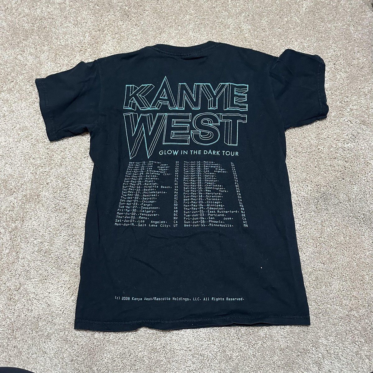Kanye West Shirt Mens Small Black Glow In The Dark Tour Concert