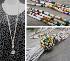 Long Beaded Necklace 36 Inches Seed Beads Native American Inspired Design