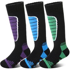 Kids Merino Wool Ski Socks Boys Girls Thermal Warm 4-7 Years Green/Purple/Blue
