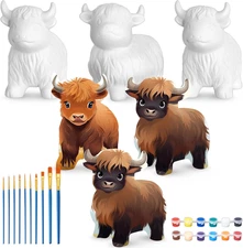 6 Pcs Ceramic to Paint Cow Paintable Highland Cow Statues Unpainted Animal Ceram