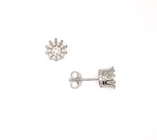 10 Prong Hidden Halo Round Semi Mount Sterling Silver Earring Setting