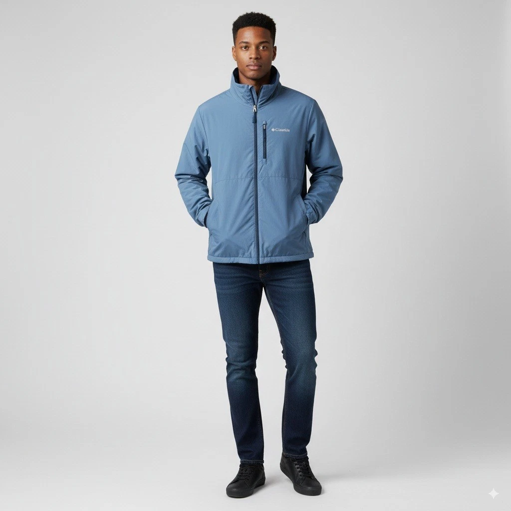 Columbia Mens XL Jacket Full Zip Fleece Lined Lightweight Blue Outdoor Coat