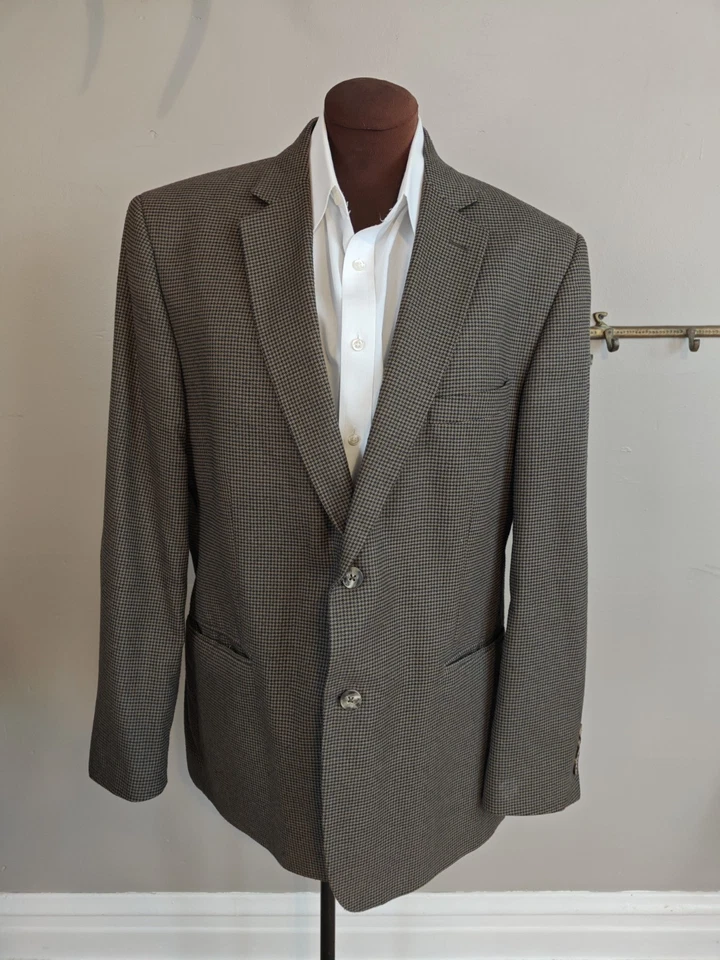 🇮🇹 Tasso Elba Mens 46R Brown Blue Houndstooth Two Button Sports Coat  - Image 3 of 4