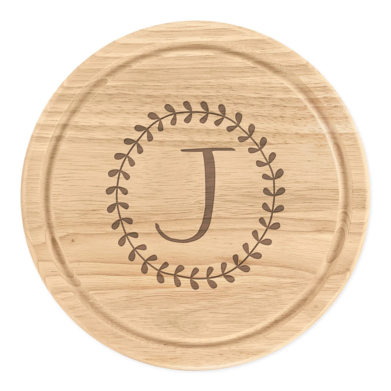 Letter J Floral Wreath Alphabet Round Chopping Cheese Board Flowers