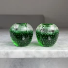 Vintage 2 Emerald Green Bullicante Art Glass Candle Holders Blown Murano Style