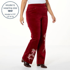 DG2 by Diane Gilman Stretch Velvet Pull-On Embroidered Bootcut Pant size 12P NWT
