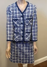 Weathervane Tailored By Handmacher Tweed Skirt Jacket Suit Vintage Blue White