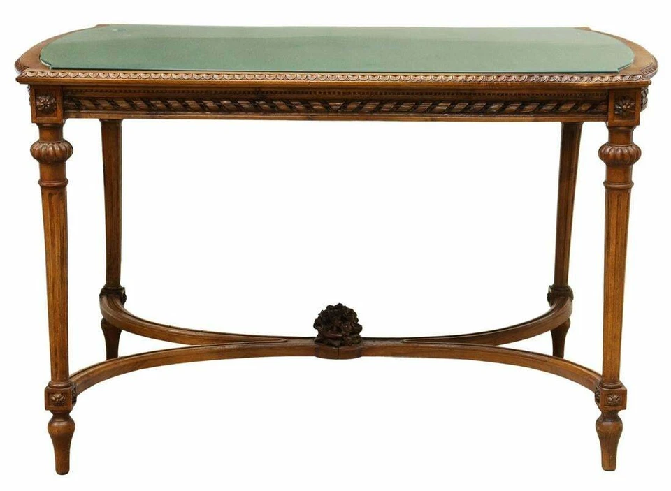Antique Table, Louis XVI Style Glass-Top Walnut Salon Table, Rectangle, 1800s!! - Image 2 of 4