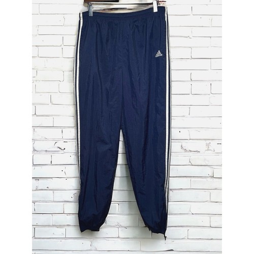 Adidas Y2K Nylon Track Pants Size L Navy 3 Stripe Retro Gorpcore Streetwear Vibe - Picture 2 of 11