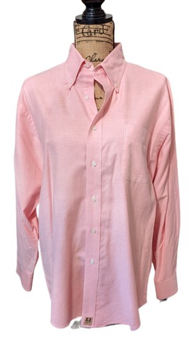 Lands End Direct Merchants Button Up Shirt Mens 16/32 Salmon Long Sleeve - Picture 1 of 6