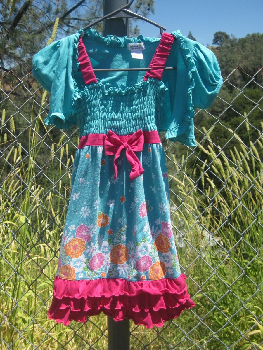 Littoe Potatoes Girl’s Hot Pink and Teal Dress and Bolero Set, SIZE 8
