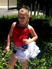 Girls Weissman Dancewear Jazz Tap Red/White Black w Hair Piece MC 6935 USA