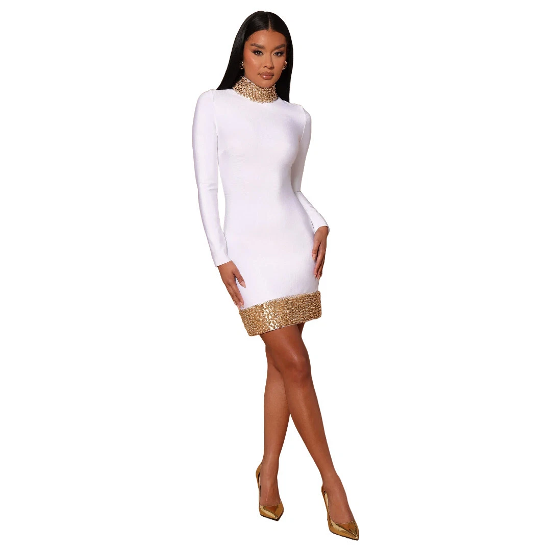Fashion Nova Gabriella Bandage Mini Dress White Gold S