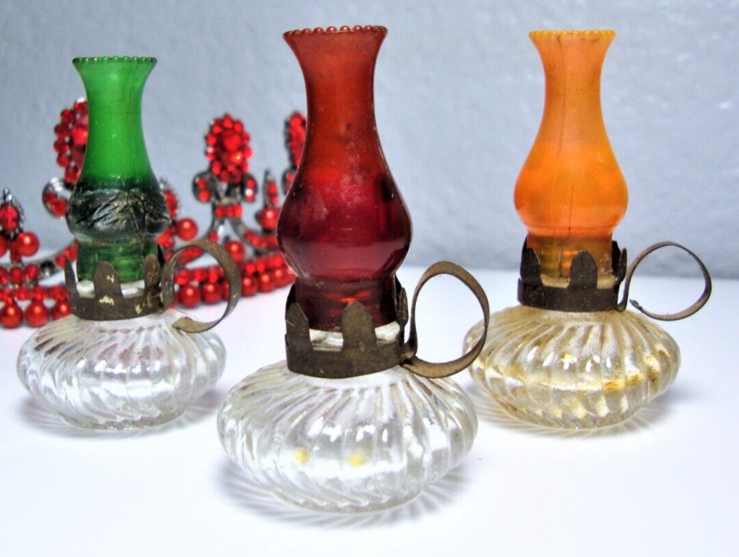 Vintage LAMP LITE PERFUME Lamp Lite Oil Lamp Perfume Bottles Green, Red