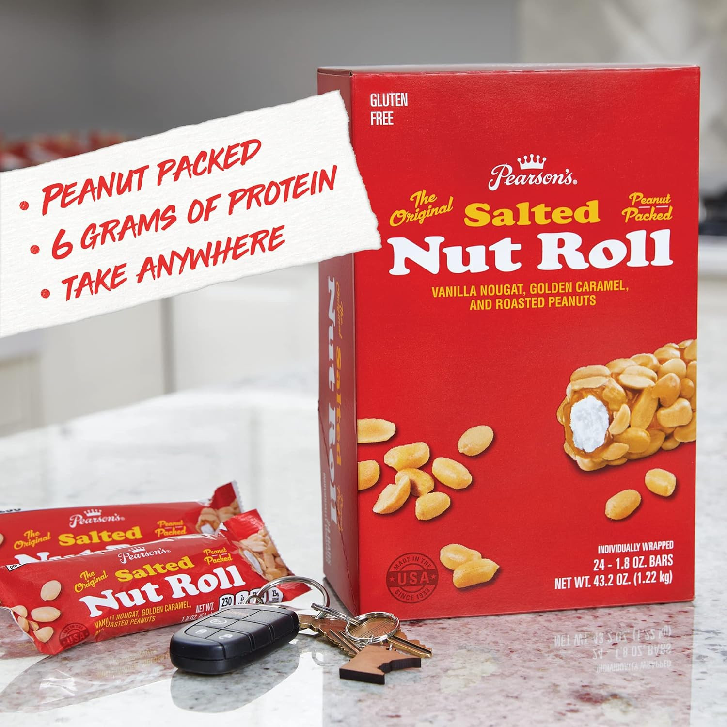 'S Original Salted Nut Roll | Peanut, Caramel, Nougat Candy | 24 Full- Size Cand