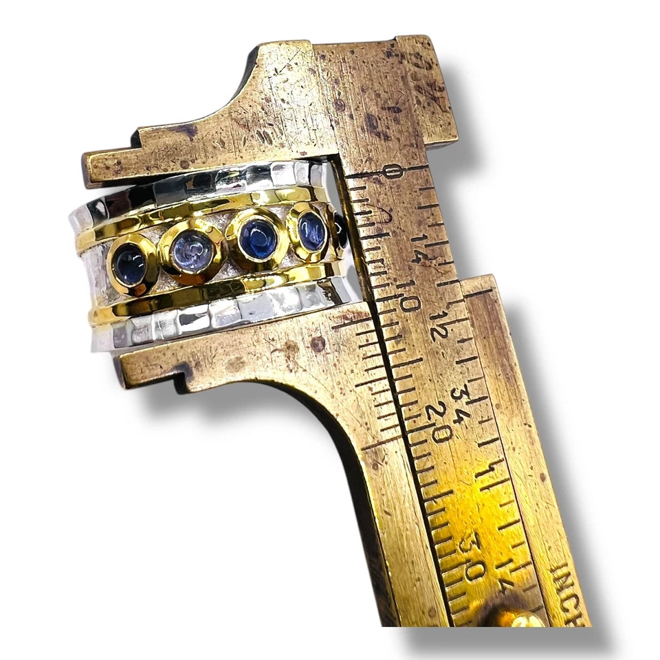 Anillo grueso de plata esterlina 925 de dos tonos de iolita natural banda de oro vermeil Foto 2 de 4