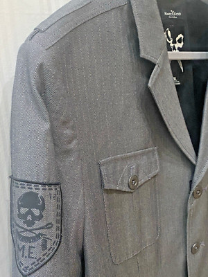 Marc Ecko Cut & Sew Blazer Mens 2XL  Gray Striped Eagle Design Sport Coat Jacket