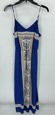 Collective Concepts Maxi Dress Womens XS Blue Boho Print Sleeveless Sundress