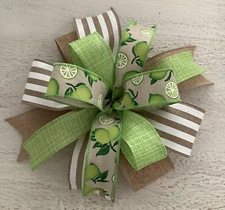 10" Summer Lime Slices Wreath Bow, Summer Lantern Bow -  Spring or Summer Bow