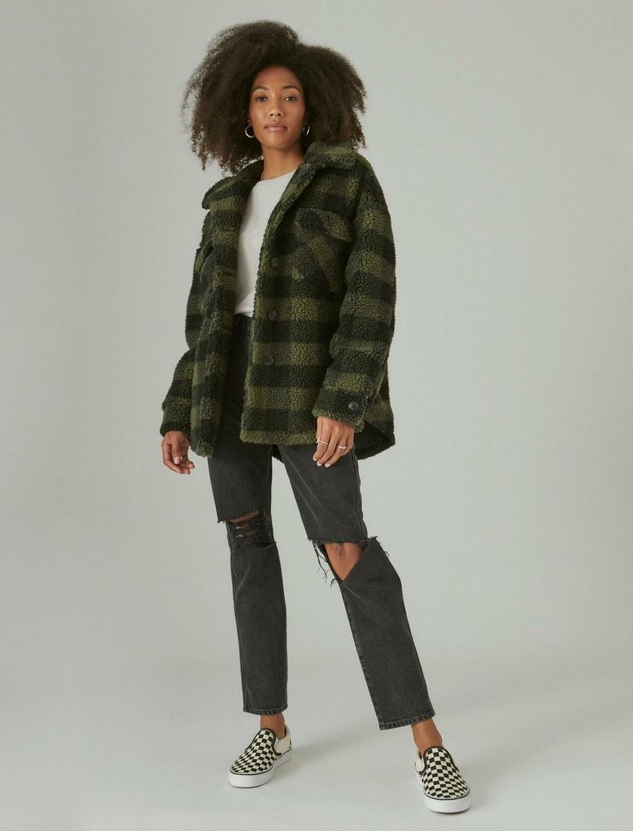 ジャケット・アウター lucky weed Lucky Brand Faux Sherpa Fur Plaid Coat Jacket Size XS X