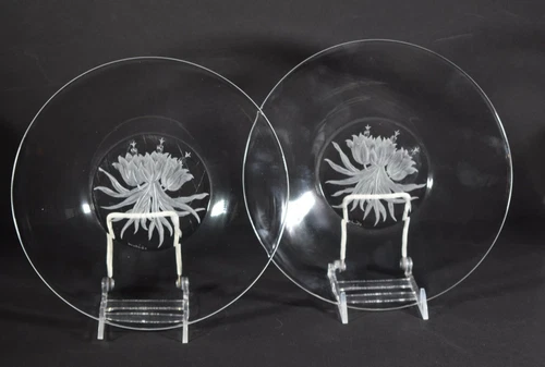 Pair of Steuben Floral Dessert Plates