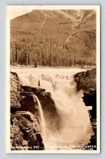 RPPC Kerkeslin Mt. Athabasca, Jasper Park Alberta Canada - Man at Falls Postcard
