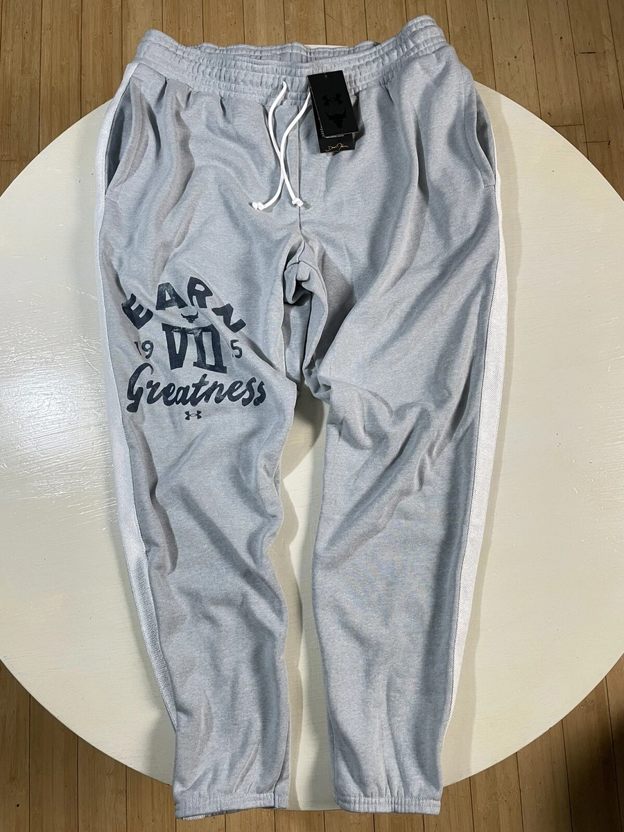Under Armour Project Rock Men s LARGE EARN GREATNESS Sweatpants Heavy Terry Grey