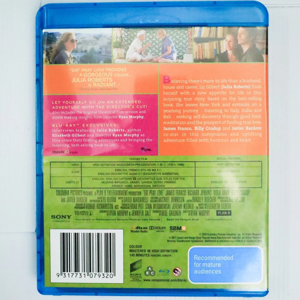 Eat Pray Love (Blu-ray, 2010) Julia Roberts, Javier Bardem - Película de drama romántico Foto 2 de 4