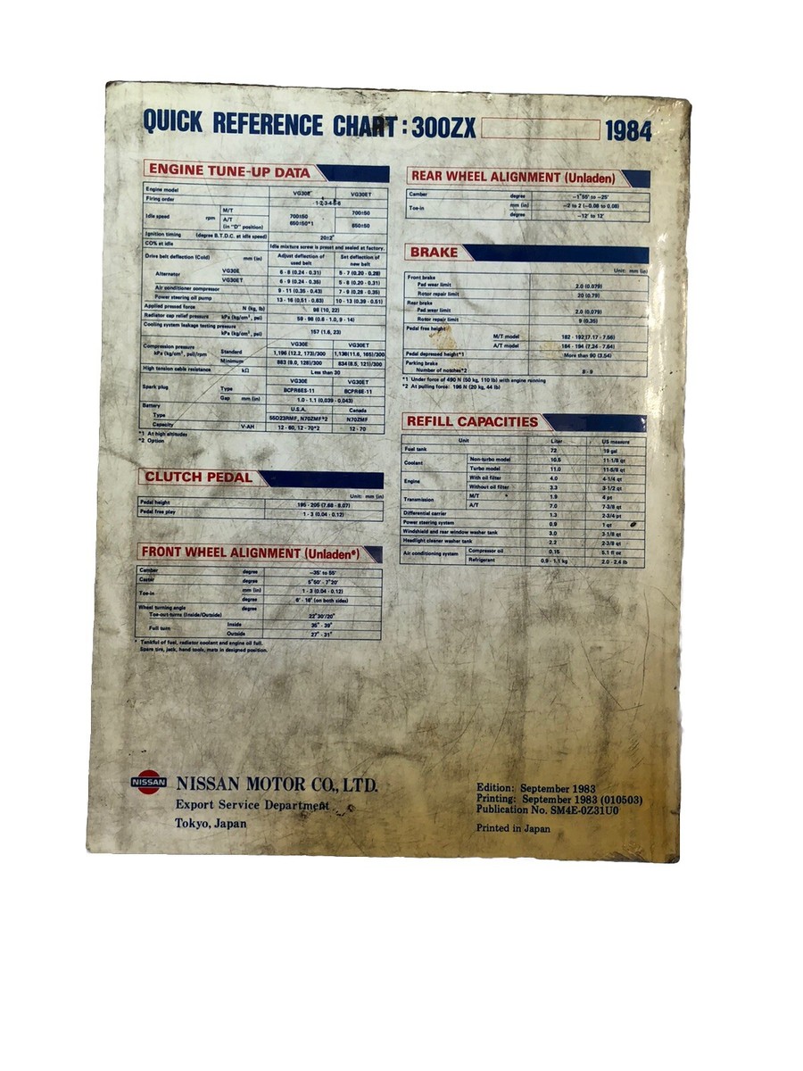 Nissan 300-ZX 1984 OEM Shop Service Repair Manual Wiring Diagrams