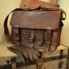 Borsa a tracolla vintage alla moda in vera pelle messenger per laptop fatta a...