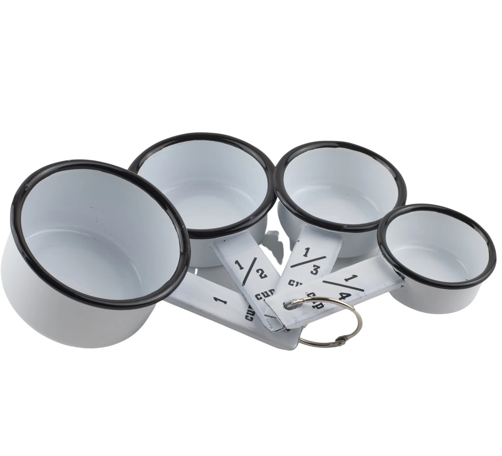 Black Rim White Enamel Measuring Cups 1/4 to 1 Cup Enamelware Farmhouse
Opens in a new window or tab
