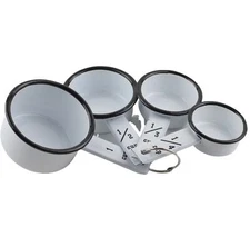 Black Rim White Enamel Measuring Cups 1/4 to 1 Cup Enamelware Farmhouse