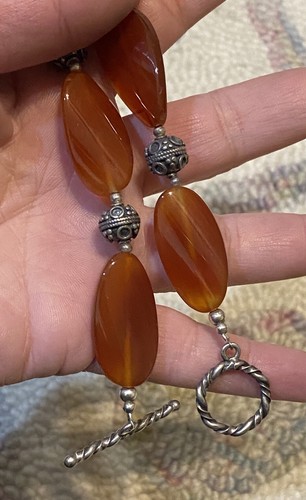 Chunky Merav Indonesia Sterling Silver Carnelian Gemstone Necklace & Pendant - Picture 4 of 11