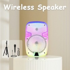 8  White Portable Bluetooth PA Karaoke Speaker USB/SD/FM/AUX with Mic and Stand