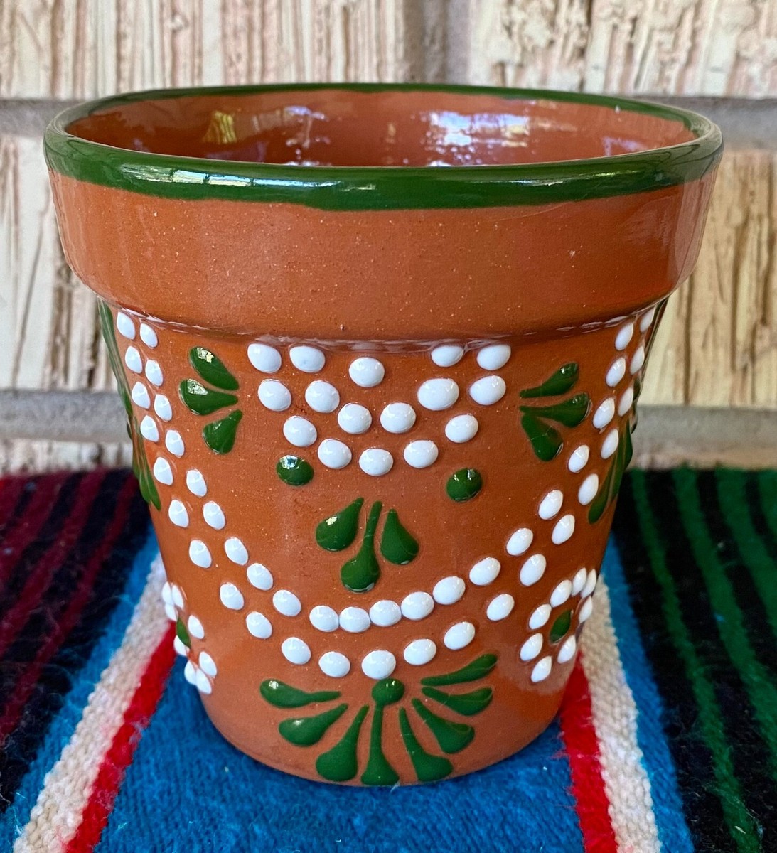 Mexican Ceramic Flower Pot Planter Folk Art Pottery Handmade Talavera #6