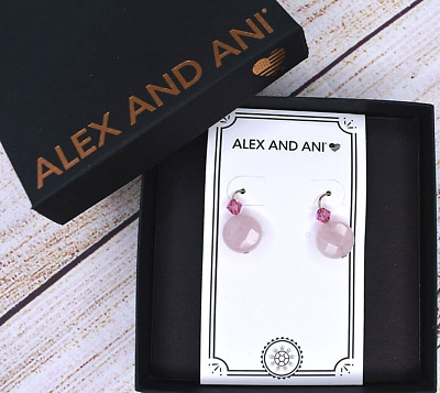 NEW NIB Alex and Ani Rose Quartz Gemstone Rose Gold Filled Earrings W/Box