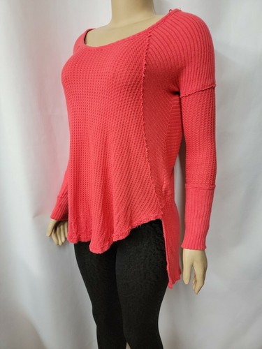 Free People Sunset Park Oversized Thermal Waffle Knit Tunic Sweater xs Coral #C3 - Picture 8 of 10